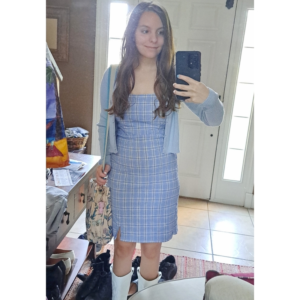 HOLLISTER Size S Long Baby Blue Plaid Dress